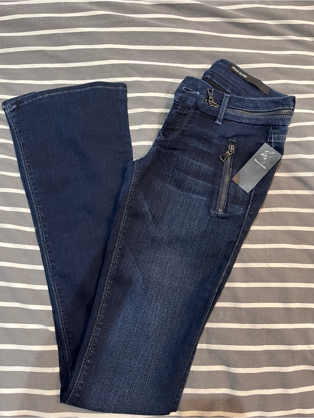 Black Orchid Dark Indigo Wide Leg Jeans with Zip Pocket